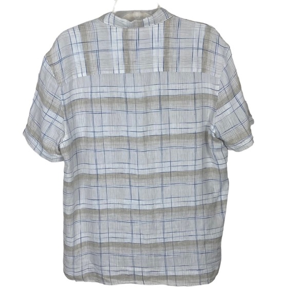 Perry Ellis 100% linen plaid short sleeve shirt size large - Picture 2 of 7